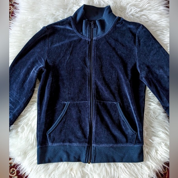 Aritzia TNA Midnight Blue Velvet Zip Up Jacket - Picture 4 of 12